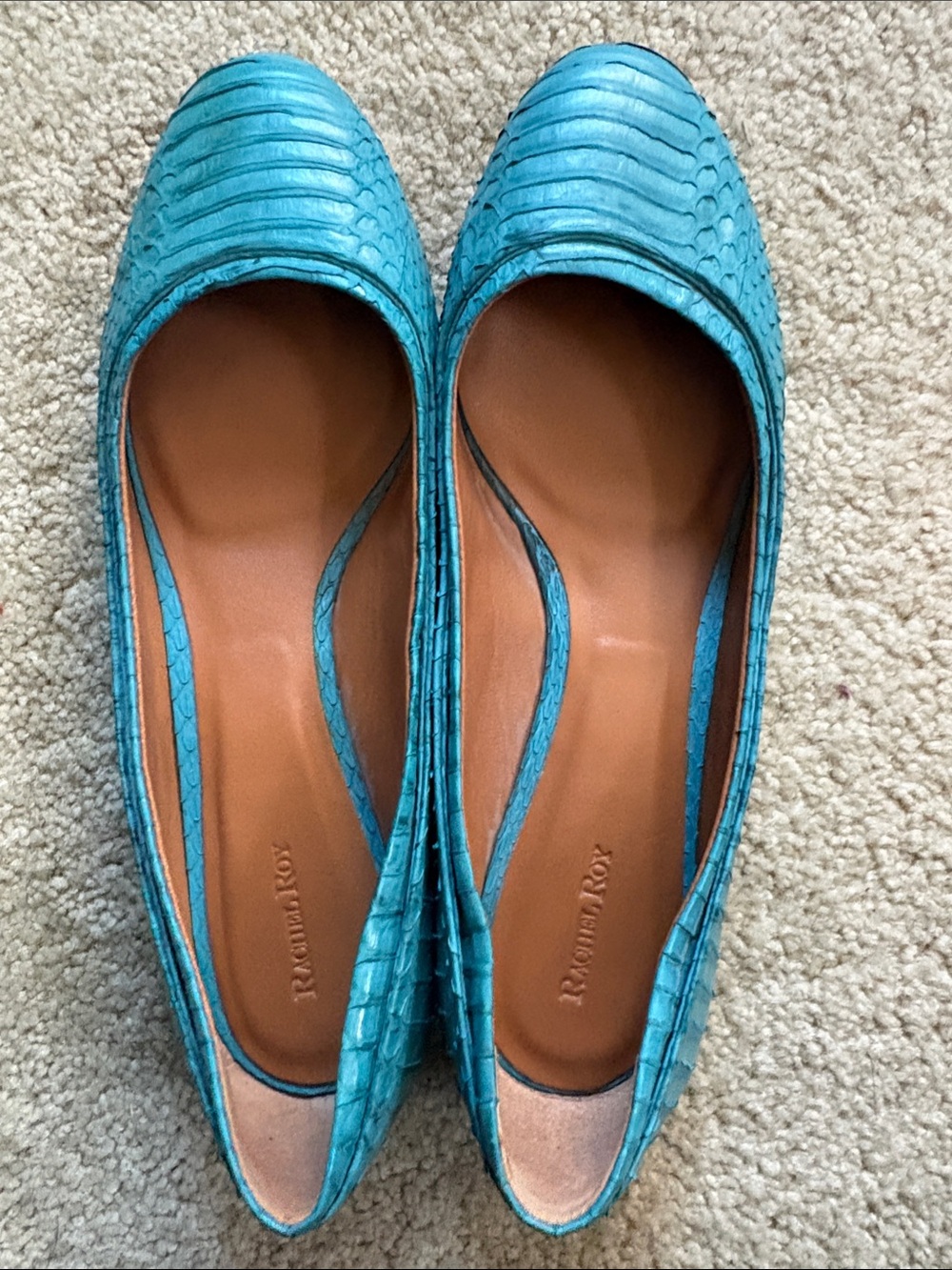 RACHEL Rachel Roy Teal Embossed Leather Ballet Flats-Size 8.5